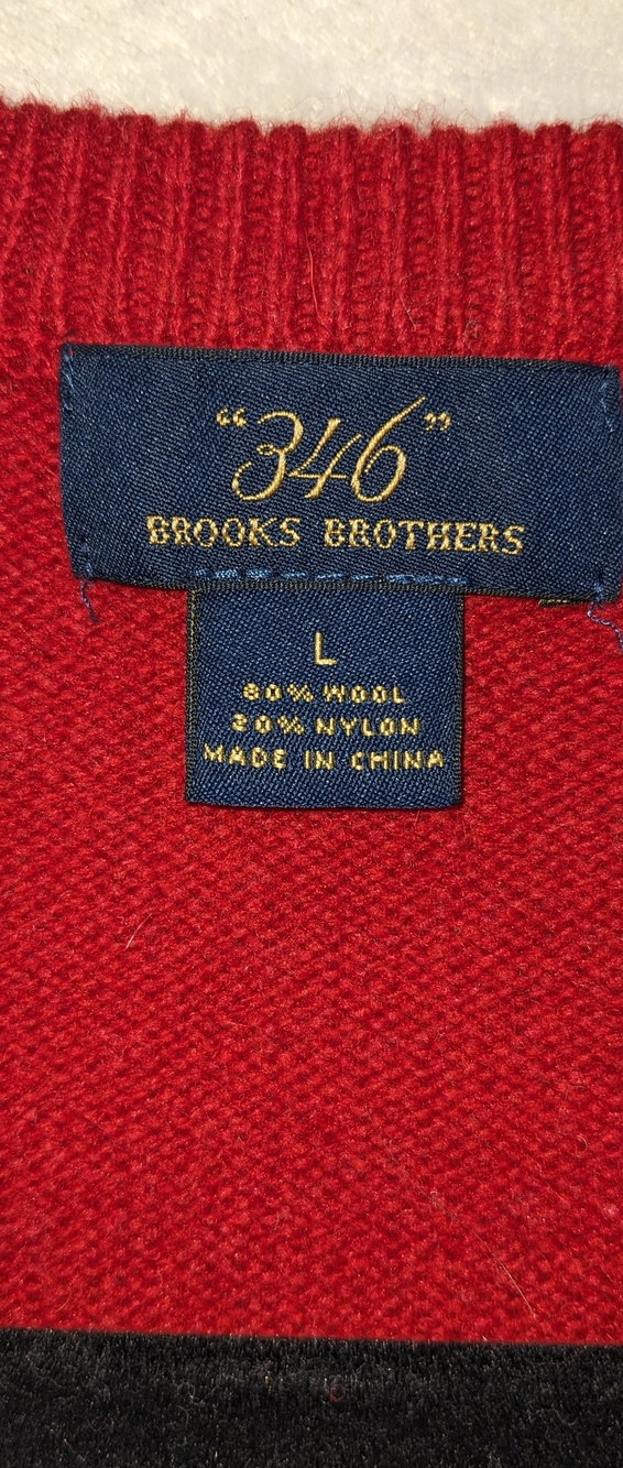 Brooks Brothers Red Patterned V-Neck Sweater Vest Fair Isle Wool Blend Size L - Picture 3 of 7